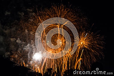 Huge firework in cologne Germany to celebrate the summer Stock Photo