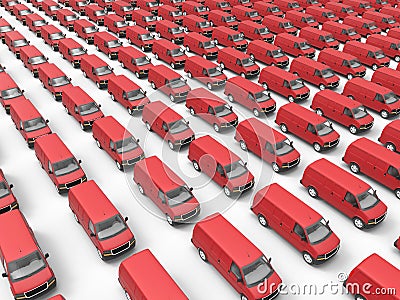 Huge fleet of delivery vans Cartoon Illustration