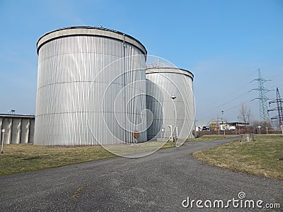 Huge gas tanks for processing a gas, created during the cleaning process Stock Photo