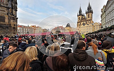 Huge gathering of people infront of the church Editorial Stock Photo