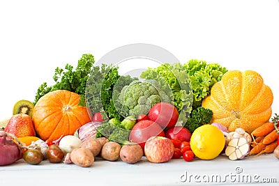 Huge group of fresh vegetables and fruits. Stock Photo