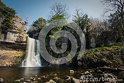 Huge Heavily Flowing Waterfall In Yorkshire Dales, UK. Stock Photo