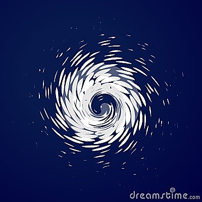 Huge hurricane, tornado, typhoon, white swirl clouds, twister on blue sea background top view. Danger cyclone vector Vector Illustration