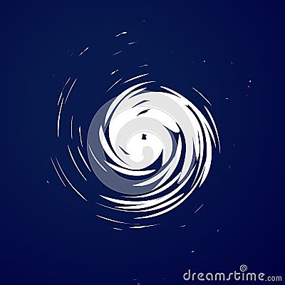 Huge hurricane, tornado, typhoon, white swirl clouds, twister on blue sea background top view. Danger cyclone vector Vector Illustration