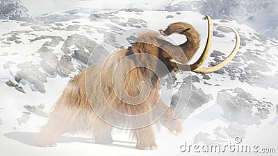 Woolly mammoth, prehistoric mammal in ice age landscape Stock Photo