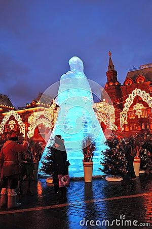 Huge ice figure of a woman in Moscow. The Maslenitsa doll Editorial Stock Photo