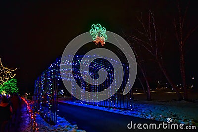La Crosse Rotary lights display in Riverside Park in the snow A Tunnel of Light Editorial Stock Photo