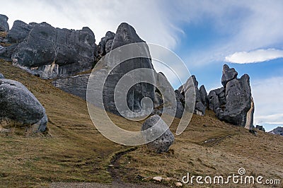 Huge limestone boulders, megalith rock formations in New Zealand Stock Photo