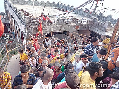 Huge crowd in indian ancient temple Editorial Stock Photo