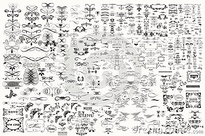 Huge mega big collection or set of vector decorative elements for design Stock Photo