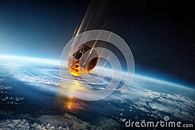 Huge Meteor Slamming Into Our Planets Atmosphere Cartoon Illustration