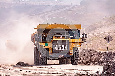 A Huge Mining Dump Truck Leaving Dust Editorial Stock Photo