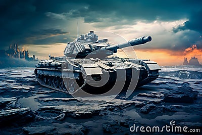 A huge modern tank rides onto the battlefield Stock Photo