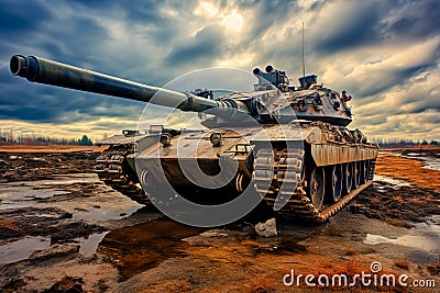 A huge modern tank rides onto the battlefield Stock Photo