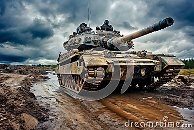 A huge modern tank rides onto the battlefield Stock Photo