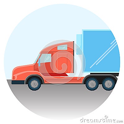 Huge modern truck red spacious cabin inside circle Vector Illustration