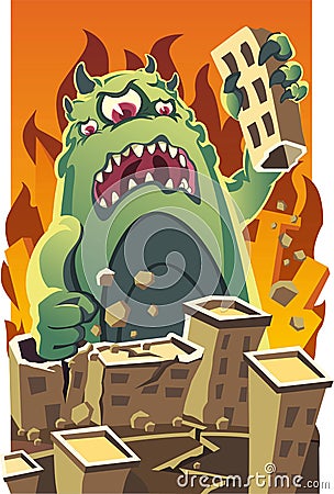 Huge monster destroying a city cartoon Cartoon Illustration