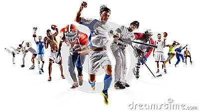 Huge multi sports collage soccer basketball football hockey baseball boxing etc Stock Photo