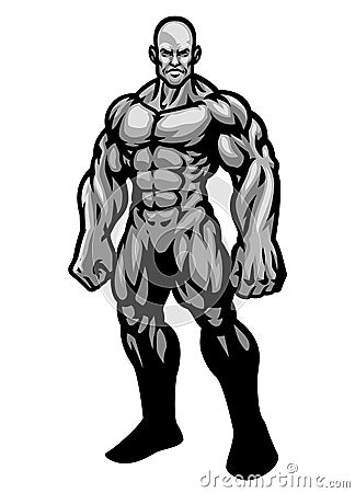 Huge Muscle Bodybuilder Stance Vector Illustration