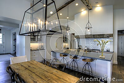 Huge new kitchen and dining room Stock Photo