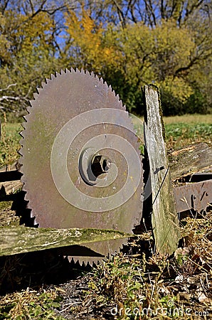 Huge old circular saw blade Stock Photo