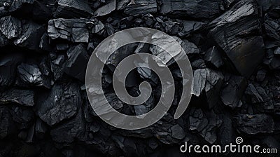 Huge pieces of coal stones as a common texture. Black sharp coal stones Stock Photo