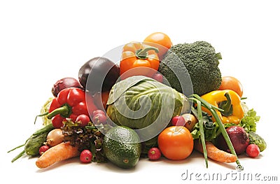 A huge pile of fresh fruits and vegetables Stock Photo