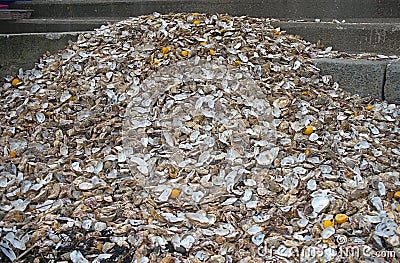 Huge pile of oyster shells at Cancale, France Stock Photo
