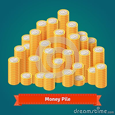 Huge pile of stacked gold coins. Vector Illustration