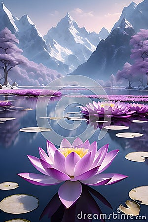 huge purple snow lotus blooms Stock Photo