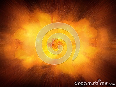 Huge realistic hot dynamic explosion, orange color with sparks Stock Photo