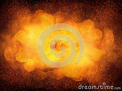 Huge realistic hot explosion, orange color with sparks Stock Photo