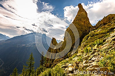 Huge rock cliff view Chamonix, France Alps Stock Photo