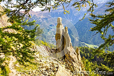 Huge rock cliff view Chamonix, France Alps Stock Photo
