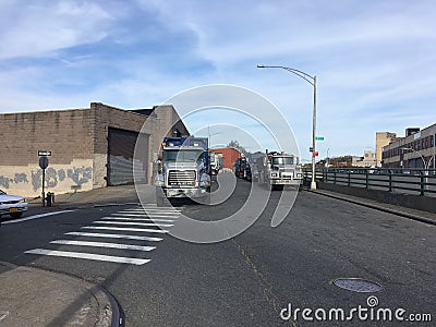 The huge ruined bridge in New York. Industrial zone Editorial Stock Photo