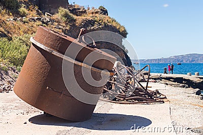 Huge rusty buoy on the pier Stock Photo