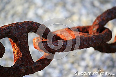 Huge rusty linked anchor mariner chain from ocean liner. Stock Photo