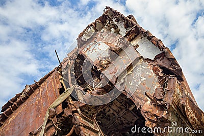 Huge rusty pieces of decommissioned marine ship Stock Photo