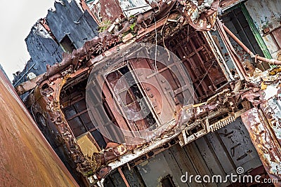 Huge rusty pieces of decommissioned marine ship Stock Photo