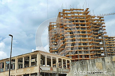 Huge scaffolding at building and restoration site Editorial Stock Photo