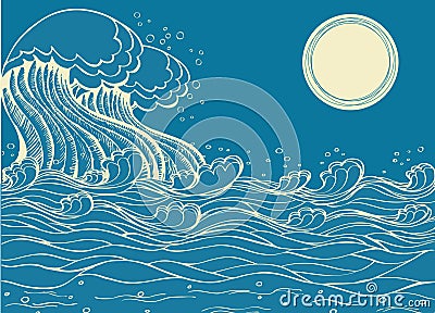 Huge sea waves. Vector Illustration