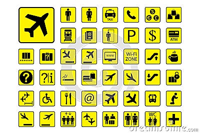 Huge Set of Airport icons or Signs Vector Illustration