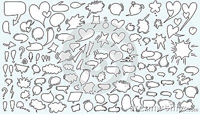 Huge set of dialog boxes, different options are hand drawn. Collection of speech bubbles for conversation, dialogue Vector Illustration