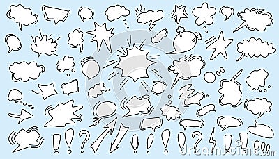 Huge set of dialog boxes, different options are hand drawn. Collection of speech bubbles for conversation, dialogue Vector Illustration