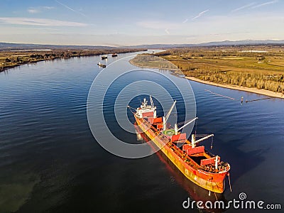 Huge shipping freighters in the Columbia river near Portland, USA Stock Photo