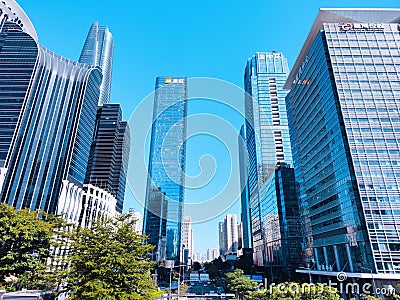 Huge Skyscrapers in Futian Central Business District in Shenzhen. Editorial Stock Photo