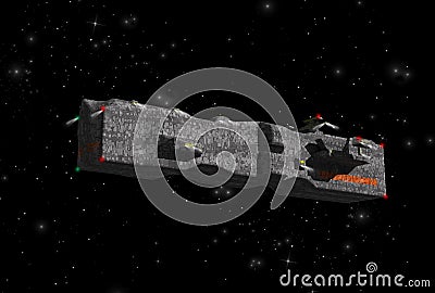 A huge spaceship in a deep space location Cartoon Illustration
