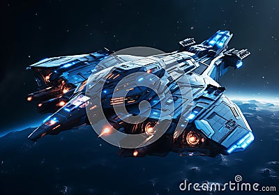 Huge spaceship in a distant galaxy in an environment of war with another species and high technology. Spaceship games Stock Photo