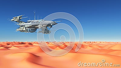 Huge spaceship over a desert Cartoon Illustration