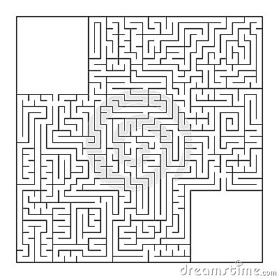 A huge square labyrinth with an entrance and an exit. Simple flat vector illustration isolated on white background. With a place f Vector Illustration